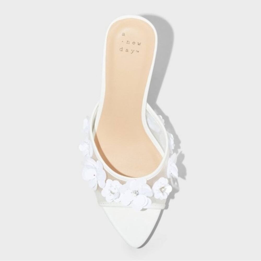 Lupita Mesh Rhinestone Peep Toe Mule Heels with Memory Foam Insole Size 7.5